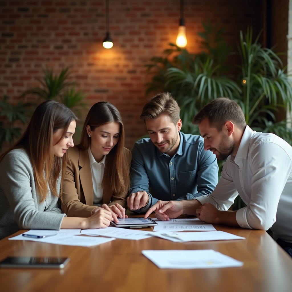 Echipă corporativă colaborând într-un atelier de competențe digitale